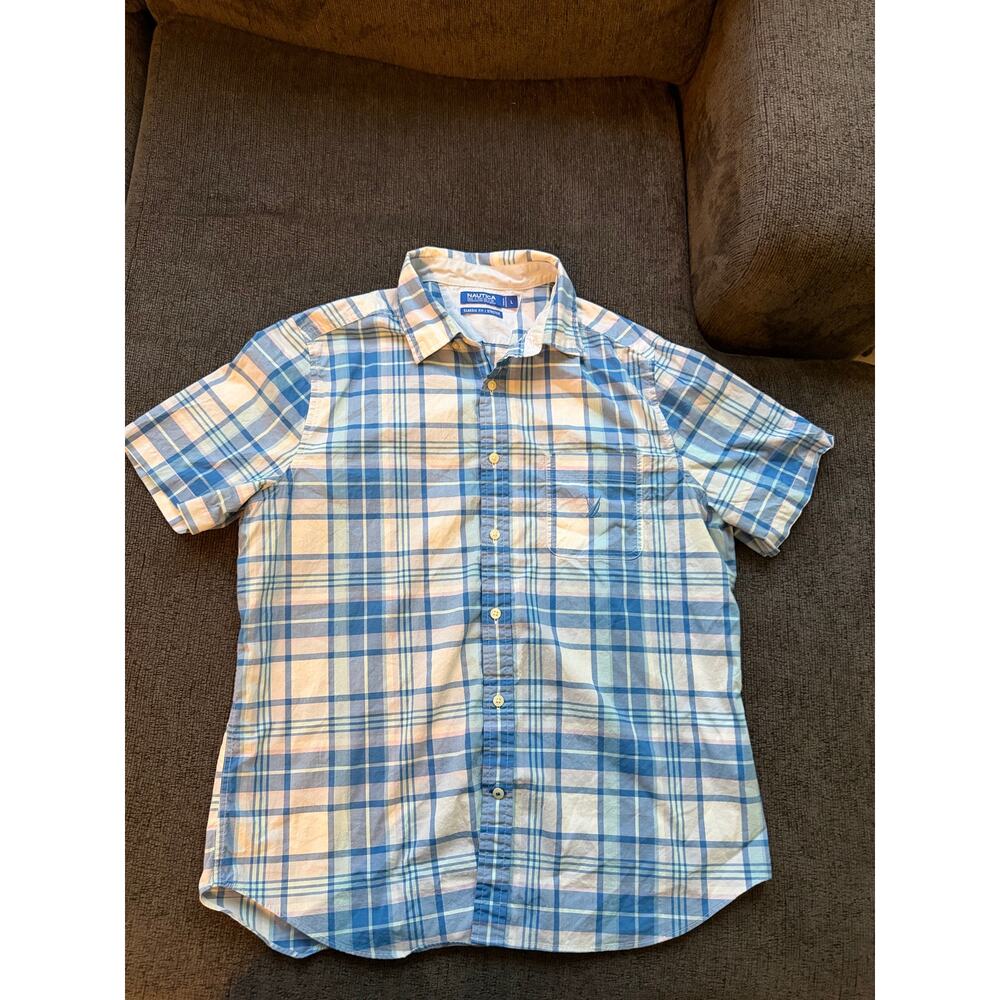 Náutica Blue Sail Classic Fit Stretch Men’s Button Up Shirt Size Large